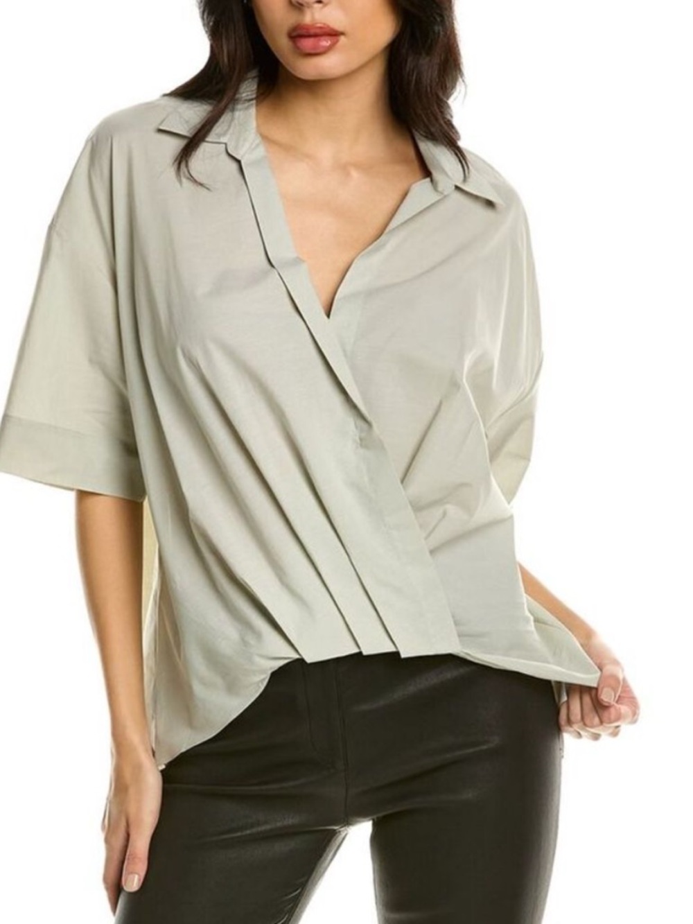 Theory Light Sage Pleated Cotton Blouse